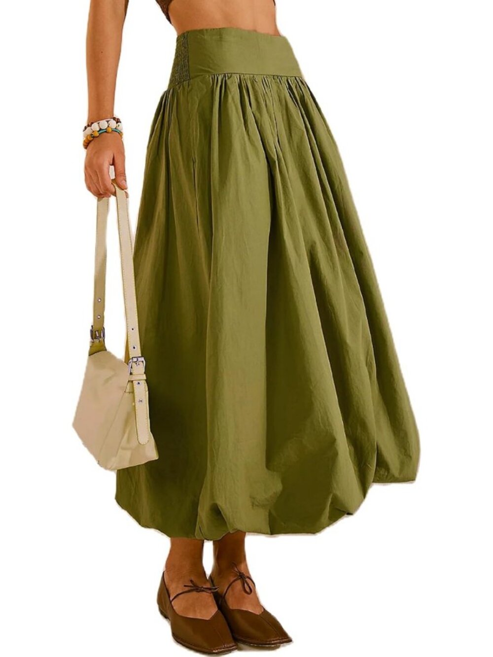 Flowy A-Line Maxi Skirt with Pockets | Pleated Ruffle Bubble Long Skirt